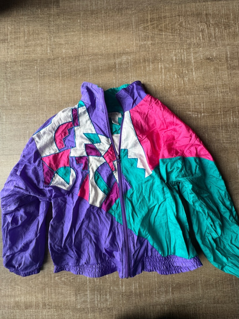 Avon Teal, Purple & White Colorblock Windbreaker